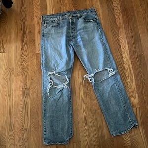 Levis 501 W36 L30 Distressed Blue Jeans Straight Leg Fit Like A Size 16